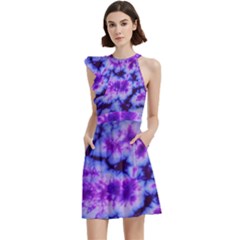 tie dye 1 Cocktail Party Halter Sleeveless Dress With Pockets