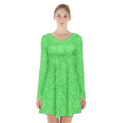 Green-2 Long Sleeve Velvet V-neck Dress by nateshop