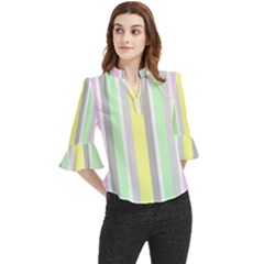 Stripes-2 Loose Horn Sleeve Chiffon Blouse