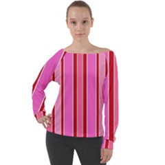 Stripes-4 Off Shoulder Long Sleeve Velour Top