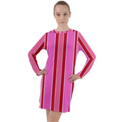 Stripes-4 Long Sleeve Hoodie Dress