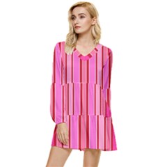 Stripes-4 Tiered Long Sleeve Mini Dress