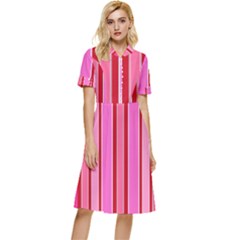 Stripes-4 Button Top Knee Length Dress by nateshop