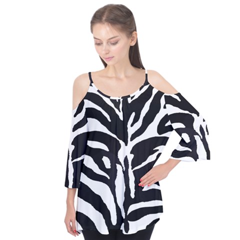 Zebra-black White Flutter Sleeve T-shirt  by nateshop