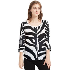 Zebra-black White Chiffon Quarter Sleeve Blouse by nateshop