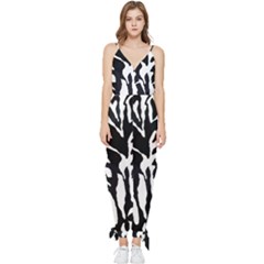 Zebra-black White Sleeveless Tie Ankle Chiffon Jumpsuit by nateshop