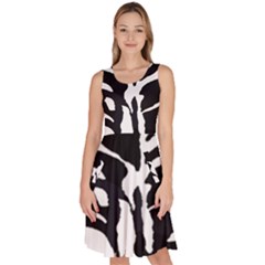 Zebra-black White Knee Length Skater Dress With Pockets by nateshop