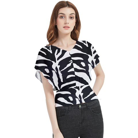 Zebra-black White Butterfly Chiffon Blouse by nateshop