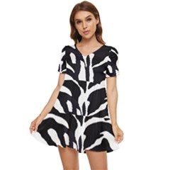 Zebra-black White Tiered Short Sleeve Babydoll Dress