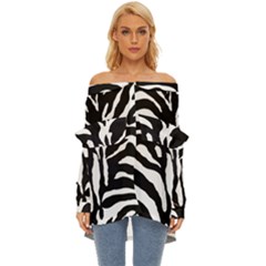 Zebra-black White Off Shoulder Chiffon Pocket Shirt by nateshop
