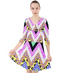 Zigzag-1 Quarter Sleeve Front Wrap Dress by nateshop