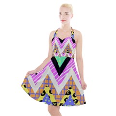 Zigzag-1 Halter Party Swing Dress 