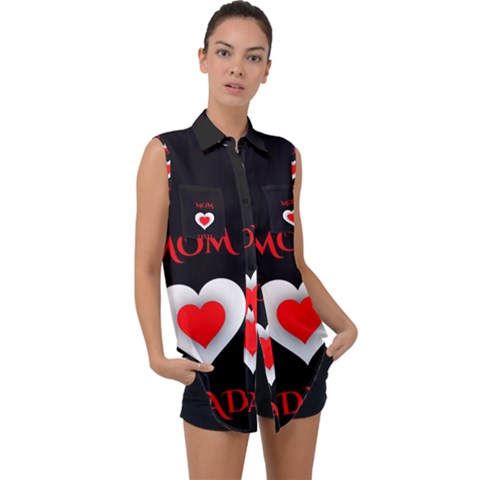 Mom And Dad, Father, Feeling, I Love You, Love Sleeveless Chiffon Button Shirt by nateshop