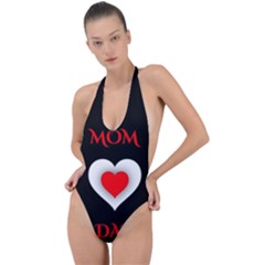 Mom And Dad, Father, Feeling, I Love You, Love Backless Halter One Piece Swimsuit