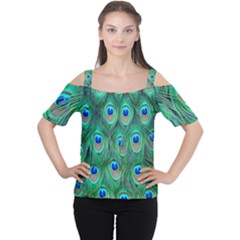 Feather, Bird, Pattern, Peacock, Texture Cutout Shoulder T-shirt