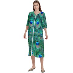 Feather, Bird, Pattern, Peacock, Texture Women s Cotton 3/4 Sleeve Night Gown by nateshop