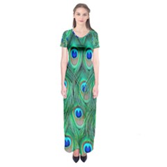 Feather, Bird, Pattern, Peacock, Texture Short Sleeve Maxi Dress by nateshop