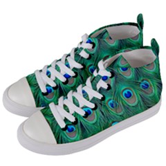 Feather, Bird, Pattern, Peacock, Texture Women s Mid-top Canvas Sneakers by nateshop