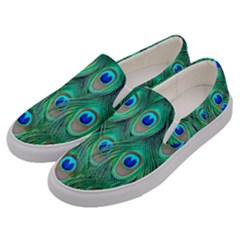 Feather, Bird, Pattern, Peacock, Texture Men s Canvas Slip Ons by nateshop