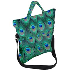 Feather, Bird, Pattern, Peacock, Texture Fold Over Handle Tote Bag