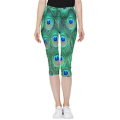 Feather, Bird, Pattern, Peacock, Texture Inside Out Lightweight Velour Capri Leggings 