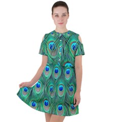Feather, Bird, Pattern, Peacock, Texture Short Sleeve Shoulder Cut Out Dress  by nateshop