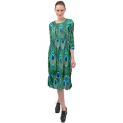 Feather, Bird, Pattern, Peacock, Texture Ruffle End Midi Chiffon Dress by nateshop