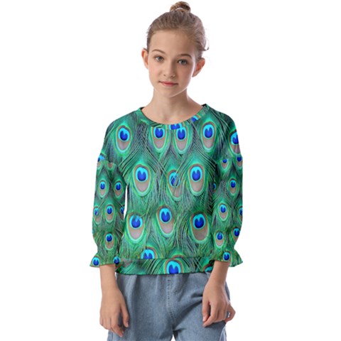 Feather, Bird, Pattern, Peacock, Texture Kids  Cuff Sleeve Top by nateshop