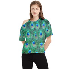 Feather, Bird, Pattern, Peacock, Texture One Shoulder Cut Out T-shirt by nateshop