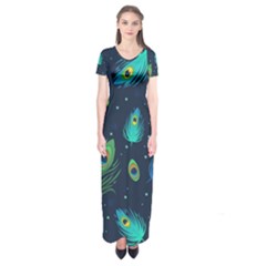 Feather, Bird, Pattern, Short Sleeve Maxi Dress by nateshop
