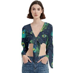 Feather, Bird, Pattern, Trumpet Sleeve Cropped Top