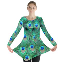 Peacock Feathers, Bonito, Bird, Blue, Colorful, Feathers Long Sleeve Tunic  by nateshop