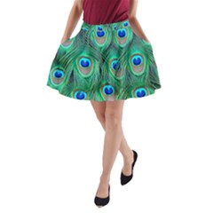Peacock Feathers, Bonito, Bird, Blue, Colorful, Feathers A-line Pocket Skirt by nateshop