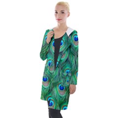 Peacock Feathers, Bonito, Bird, Blue, Colorful, Feathers Hooded Pocket Cardigan