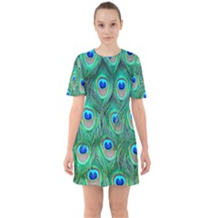 Peacock Feathers, Bonito, Bird, Blue, Colorful, Feathers Sixties Short Sleeve Mini Dress by nateshop