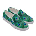 Peacock Feathers, Bonito, Bird, Blue, Colorful, Feathers Women s Canvas Slip Ons View3