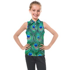 Peacock Feathers, Bonito, Bird, Blue, Colorful, Feathers Kids  Sleeveless Polo T-shirt