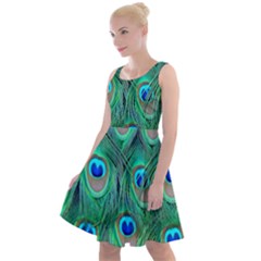 Peacock Feathers, Bonito, Bird, Blue, Colorful, Feathers Knee Length Skater Dress by nateshop