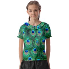 Peacock Feathers, Bonito, Bird, Blue, Colorful, Feathers Kids  Frill Chiffon Blouse by nateshop