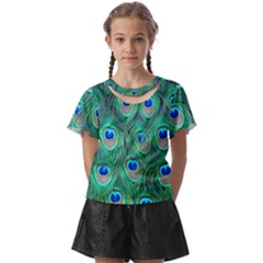 Peacock Feathers, Bonito, Bird, Blue, Colorful, Feathers Kids  Front Cut T-shirt by nateshop