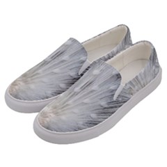 White Feathers, Animal, Bird, Feather, Peacock Men s Canvas Slip Ons by nateshop