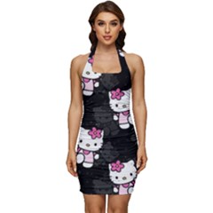 Hello Kitty, Pattern, Supreme Sleeveless Wide Square Neckline Ruched Bodycon Dress