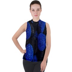 Berry, One,berry Blue Black Mock Neck Chiffon Sleeveless Top by nateshop