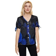 Berry, One,berry Blue Black Bow Sleeve Button Up Top