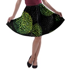 Berry,note, Green, Raspberries A-line Skater Skirt by nateshop