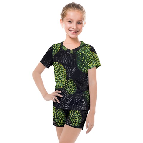 Berry,note, Green, Raspberries Kids  Mesh T-shirt And Shorts Set by nateshop