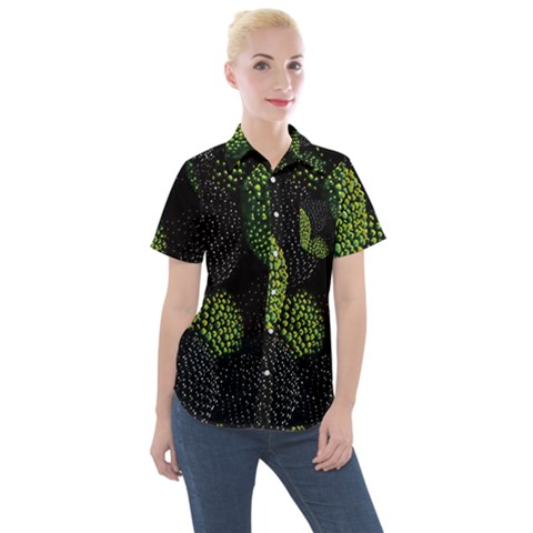 Berry,note, Green, Raspberries Women s Short Sleeve Pocket Shirt by nateshop