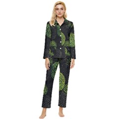 Berry,note, Green, Raspberries Womens  Long Sleeve Velvet Pocket Pajamas Set by nateshop