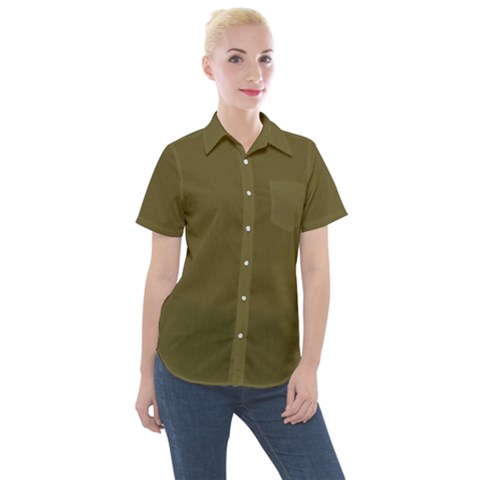 Brown, Color, Background, Monochrome, Minimalism Women s Short Sleeve Pocket Shirt by nateshop