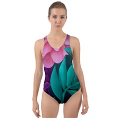 Eaves, Mate, Pink, Purple, Stock Wall Cut-out Back One Piece Swimsuit by nateshop